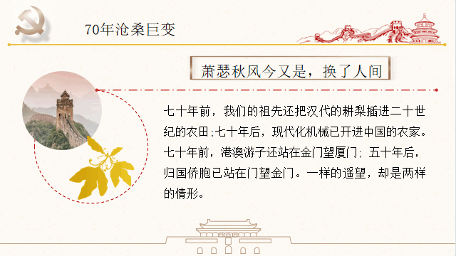 红色华表天安门万里长城红色灯笼庆祝建国70周年PPT模板 相册第5张图 