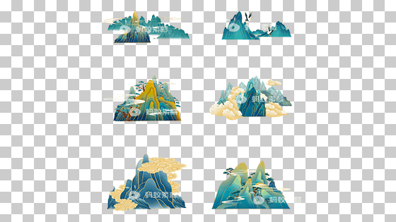 一组手绘金线国潮山林祥云套图素材 预览封面图