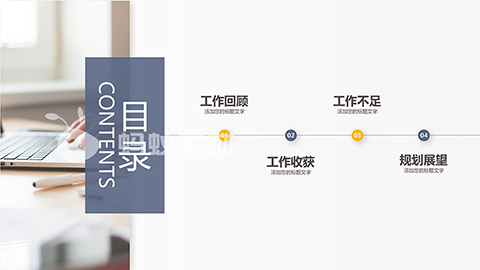 极简蓝黄商务办公风工作汇报PPT模板 相册第2张图 